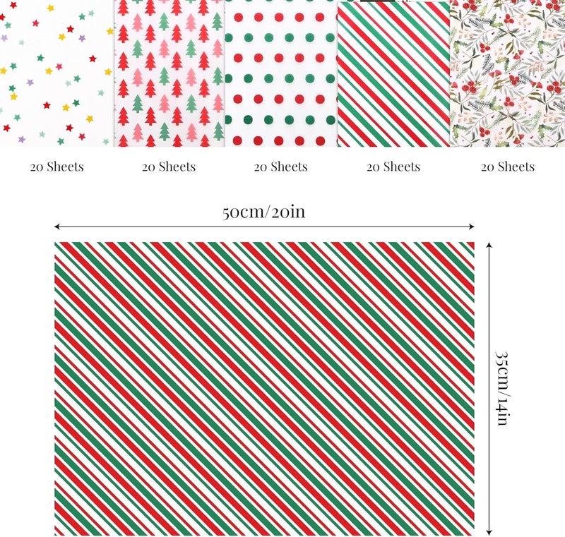 PAPER FAIR 100 Sheets Christmas Candy Cane Gift Tissue Paper Set, Red Green Assorted Holiday Gift Wrapping Tissue Paper, for Gift Bag Box Xmas Tree Star Stocking Decor, 20x14in - Image 3
